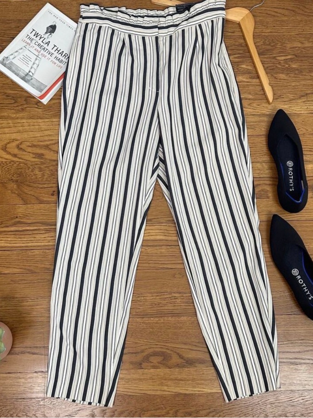 Express Tan & Black Striped High Rise Ankle Pants
